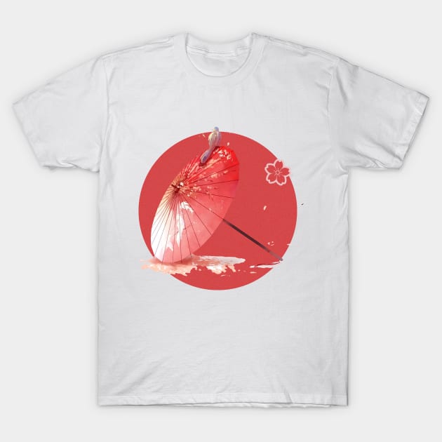 Japanese Artwork, Red Moon With Japanese umbrella T-Shirt by ArkiLart Design